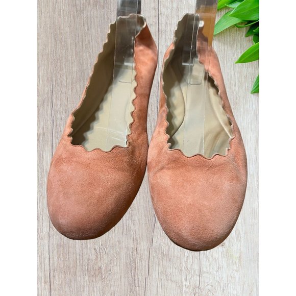 Chloe Lauren Suede Leather Ballet Flats Scalloped Peach Salmon Italy Sz 39.5 US - Picture 2 of 7